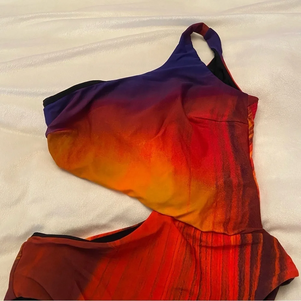 New! BFyne Sunset Print Ruby One-Shoulder Cutout One-Piece Swimsuit 3498